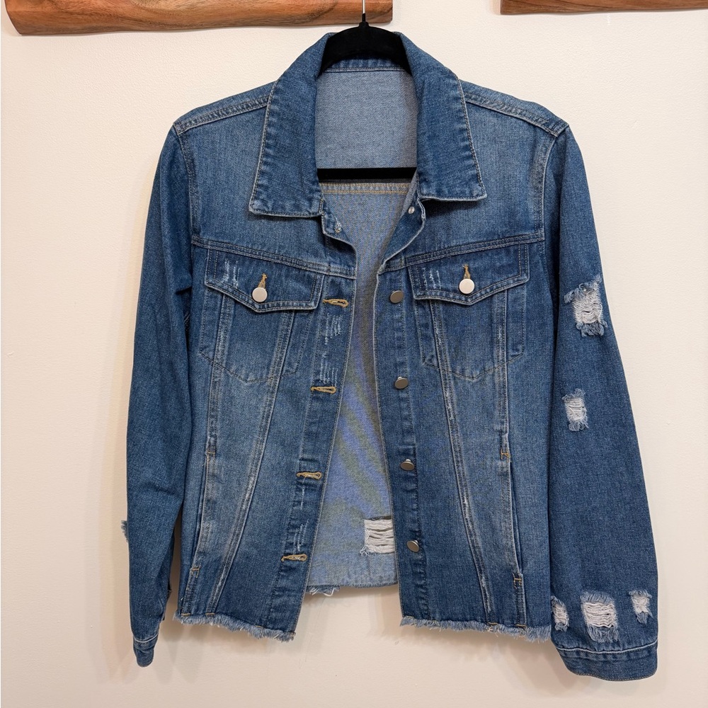 Distressed Blue Denim Jacket Medium